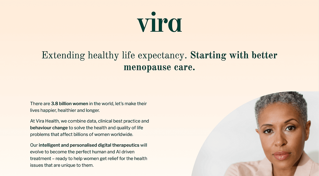 Vira health homepage screenshot for web developer experience