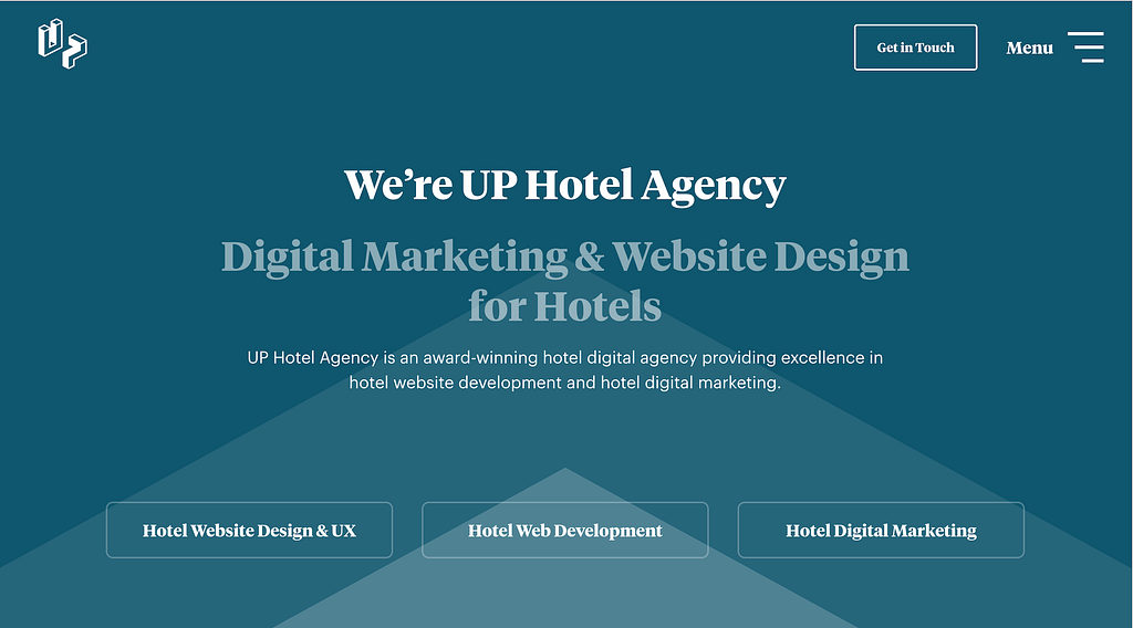 Up hotel agency website screenshot