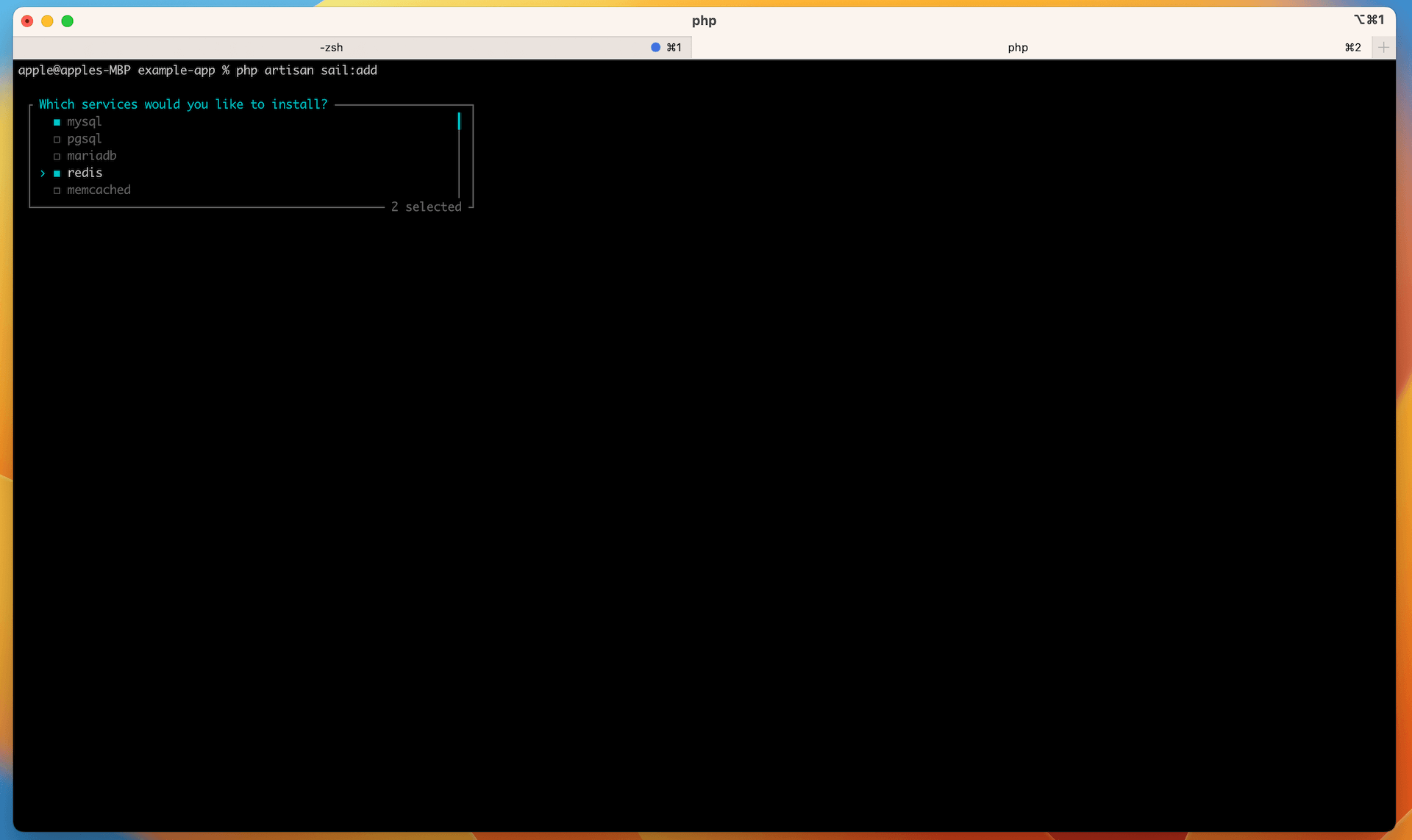Getting started with sail adding additional services terminal output